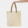 Bolsa de Uso Personal color natural con manillas de cuero 45x45x8 (cm)