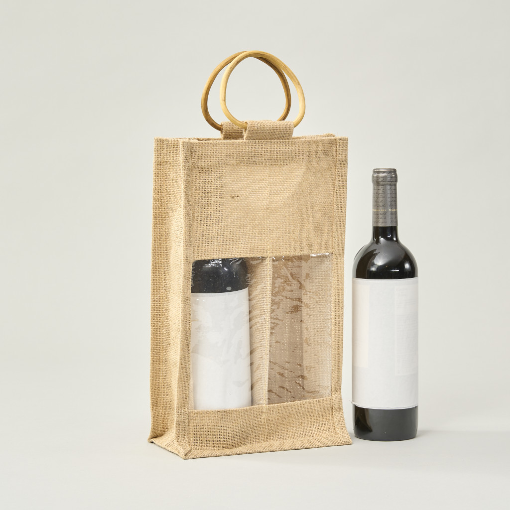 Bolsa de yute para 2 Botellas de Vino 35x20x10 (cm) con ventana