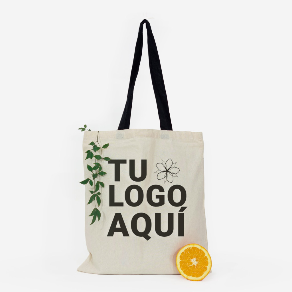 Bolsa de algodón con manilla negra 42x38 (cm)