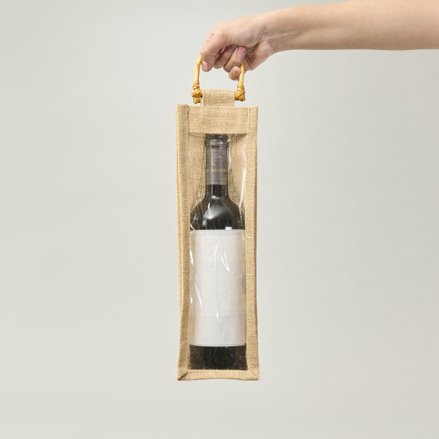 Bolsa de yute para 1 Botella de Vino (ventana completa) 35x10x10 (cm)